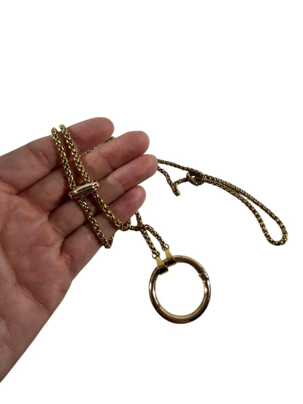 Gold Tone Charm Holder Lariat Necklace Opening Circle Pendant Adjustable - Picture 4 of 8